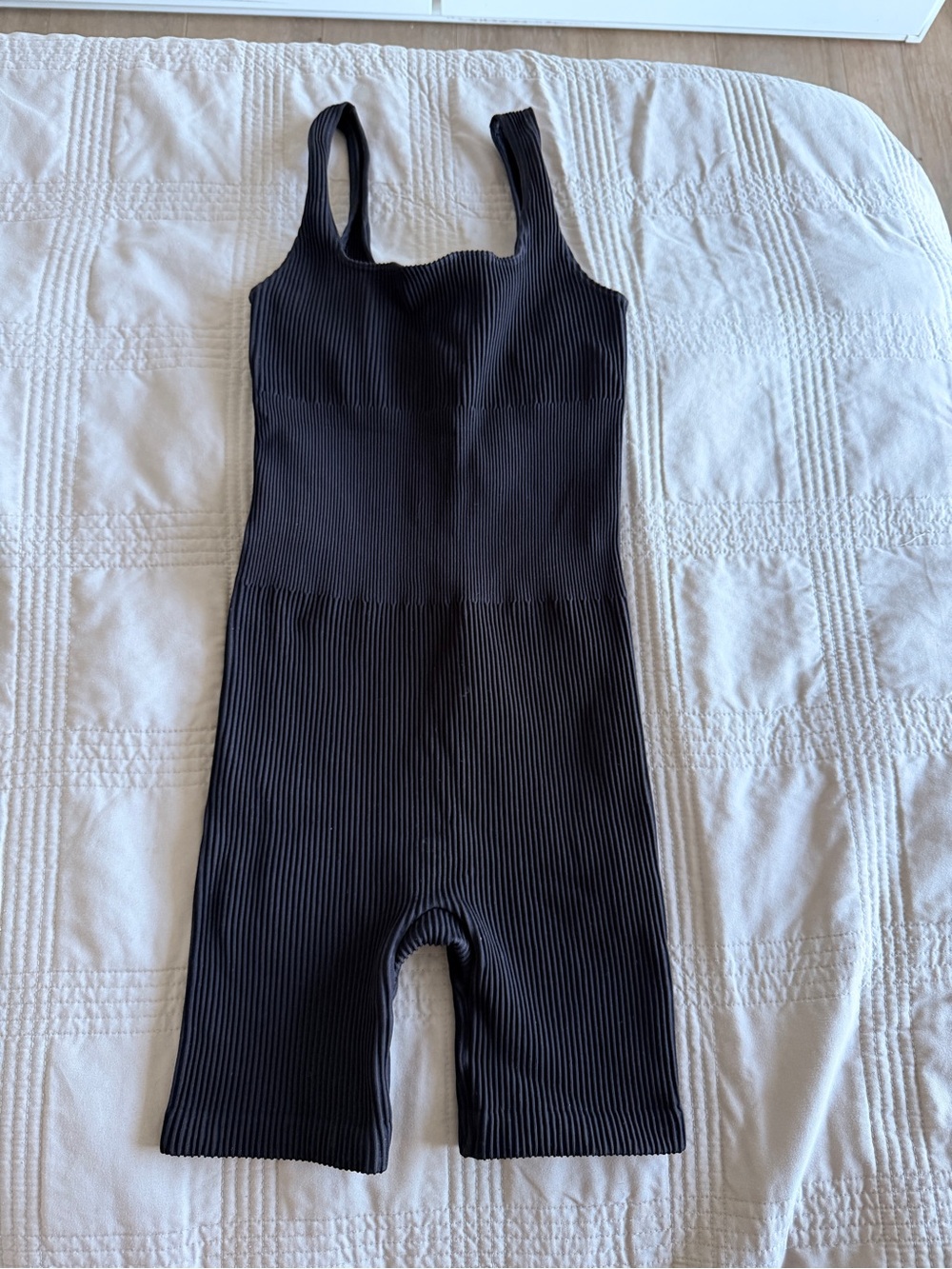 LAVARICE Black Ribbed Seamless Short Romper Unitard XS/S